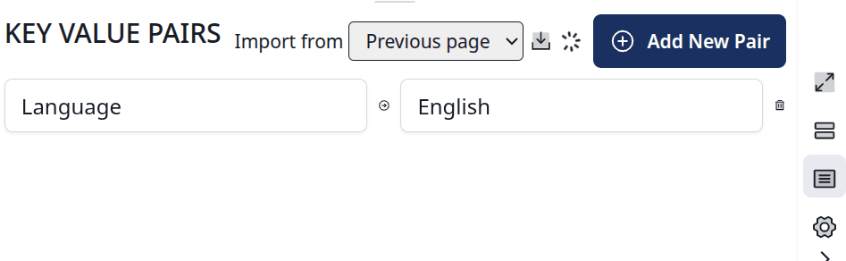 The key value pairs editor with Language set to English