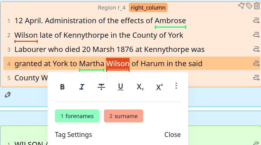Names split into separate forenames and surname entities
