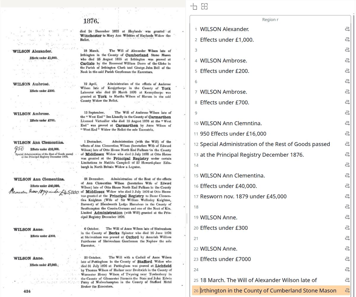 Transcript that lists all names and sums first, then all grant paragraphs