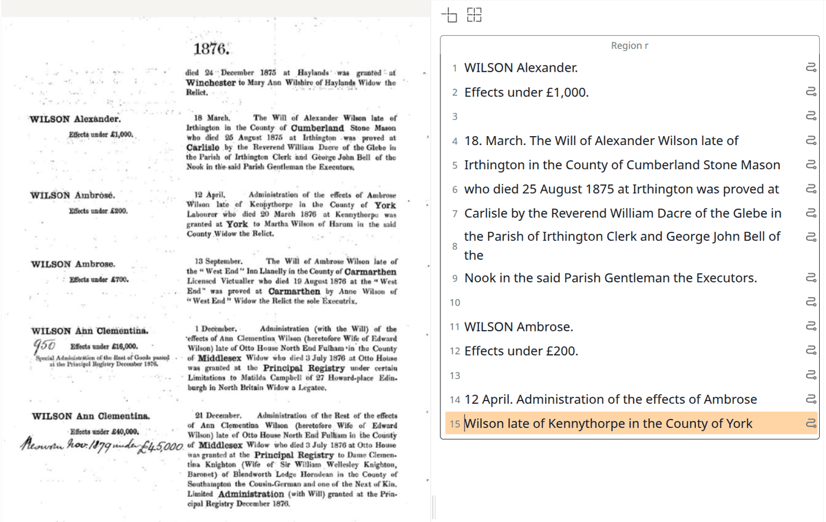 Transcript that alternates between the left and right column for each entry